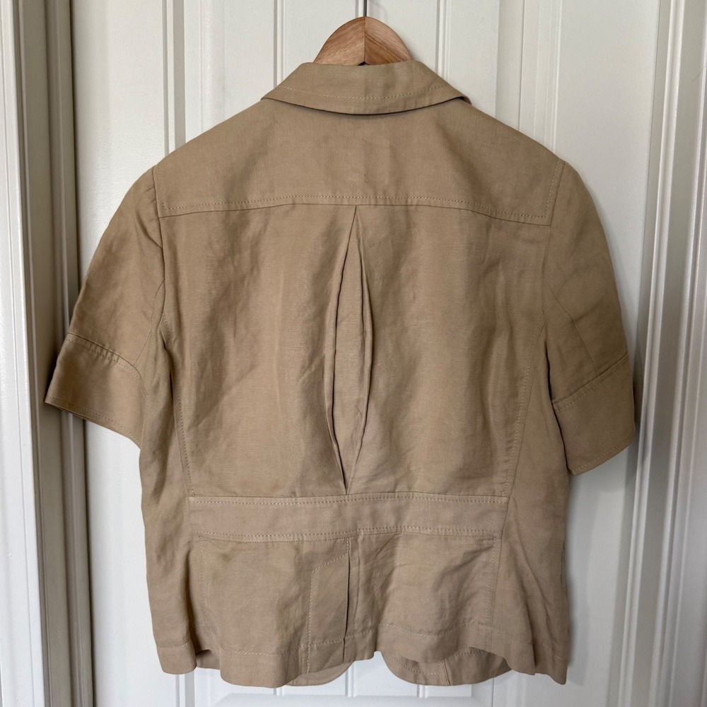 Banana Republic Blazer Women 14 Tan Excellent Linen Silk Short Sleeve Safari - Picture 5 of 7